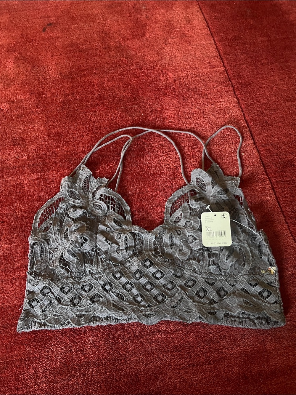 Free People Adella Bralette in Charcoal Dark Gray Lace - Picture 5 of 7